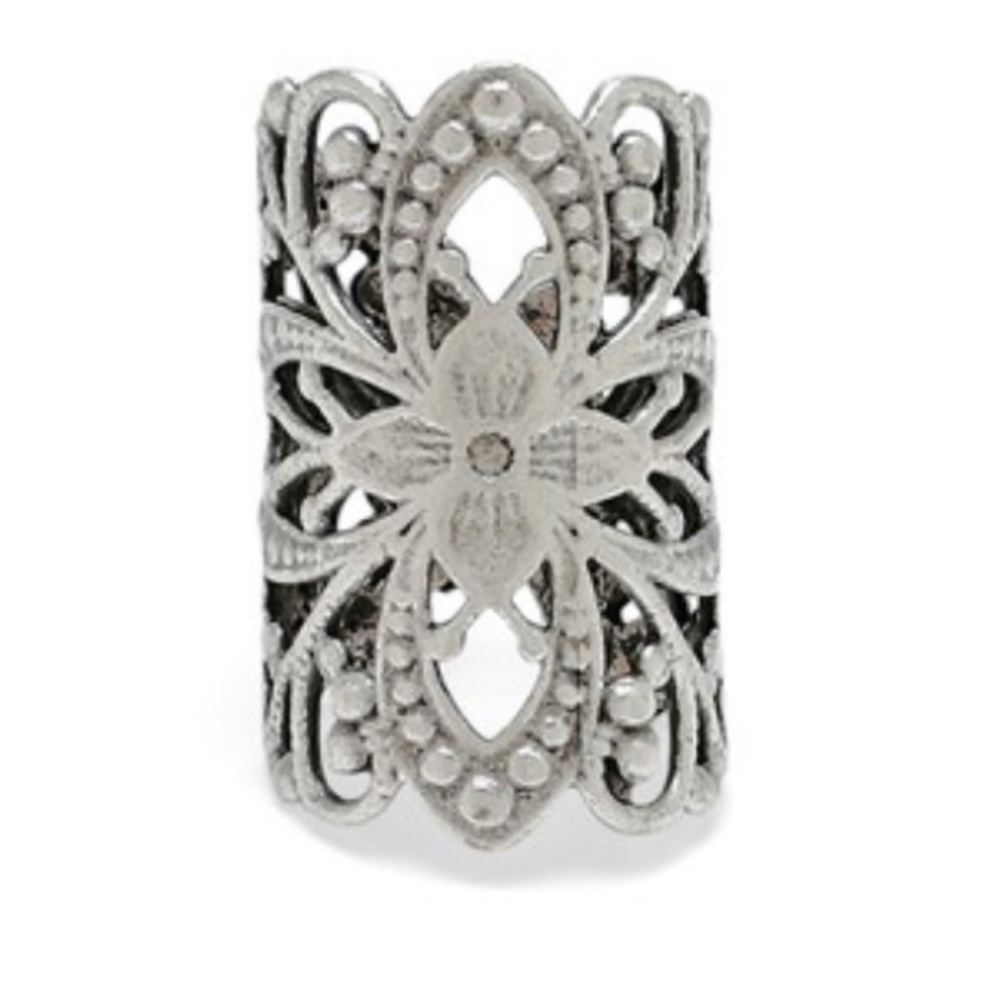 Boho Filigree Floral Ring – Silver Plated Adjustable Statement Jewelry – NWT - Picture 5 of 11